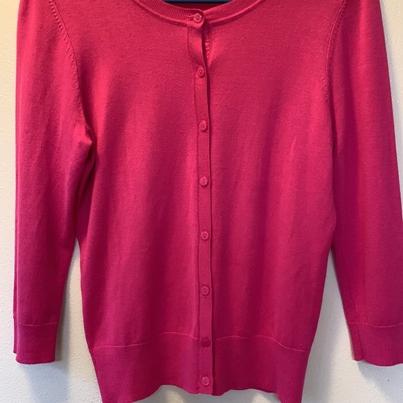 Halogen Barbie Hot Pink Long Sleeve Button Down Soft Sweater Cardigan Size S - Picture 4 of 13